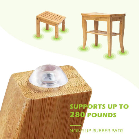Bamboo Shower Bench With Foot Stool, 2 Tier Wood Spa Bath Organizer Seat With Underneath Storage Shelf, durable non-slip pads