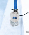 Lay Flat Discharge Hose Kit 2 Inch by 25 Foot for Sump Pumps connected to a utility pump in water
