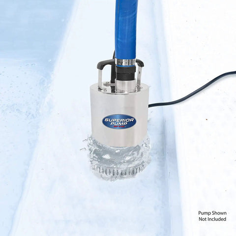 Lay Flat Discharge Hose Kit 2 Inch by 25 Foot for Sump Pumps connected to a utility pump in water