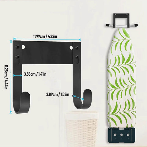 Wall Mount Ironing Board Hanger Kit Carbon Steel Holder For T Shaped And Y Shaped Legs With Two Hooks And Hardware.
