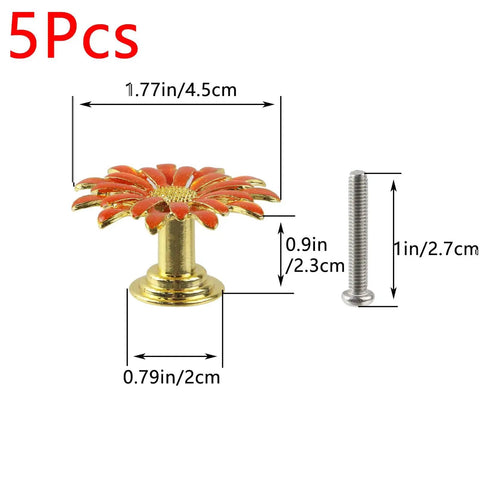 Five Pack Flower Drawer Knobs In Orange Zinc Alloy Cabinet Dresser Pulls With Screws Durable Rustproof Floral Knob For Furniture Doors And Drawers Premium Three Dimensional Petal Design