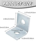 10 Pack 2 Hole L Shaped Connector Bracket For One Half Inch Bolts, 90 Degree Angle, shown with dimensions in inches and cm