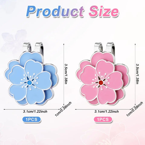 Blue and pink Magnetic Golf Ball Marker With Hat Clip Set, flower shape 3.5cm, for women men accessories on course.