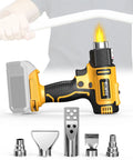 Cordless Heat Gun For 20V And 18V Batteries Portable Hot Air Tool Kit With 5 Nozzles shown with orange flame and grey background