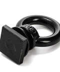 Heavy Duty Eight Pack M8 T Slot Track Tie Down Anchors Black Coated Stainless Steel Eye Bolts with flat base view.