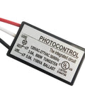 Close-up of Outdoor Dusk To Dawn Photoelectric Switch 120V To 277VAC 5 Amp UL Listed, showing wiring details and label information.