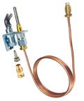 Pilot burner with thermocouple assembly for natural gas/propane; copper tubing and metal mounting bracket.