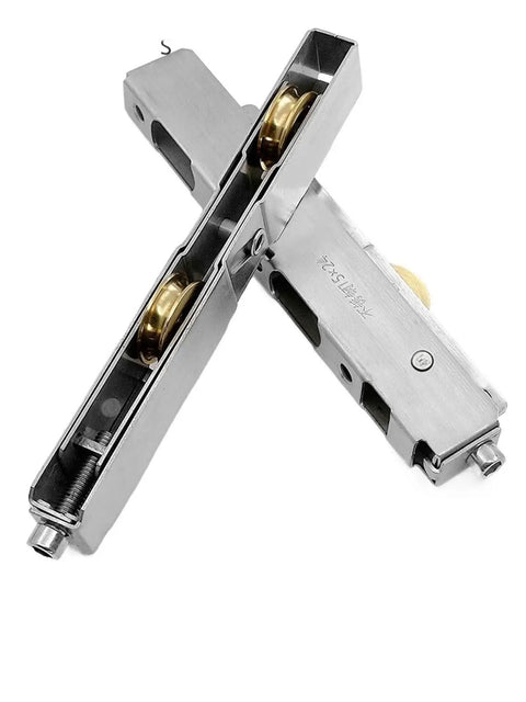 Heavy Duty Stainless Steel Sliding Door Pulley With Dual Copper Rollers For Bathrooms And Cabinet Doors features smooth copper roller wheels.