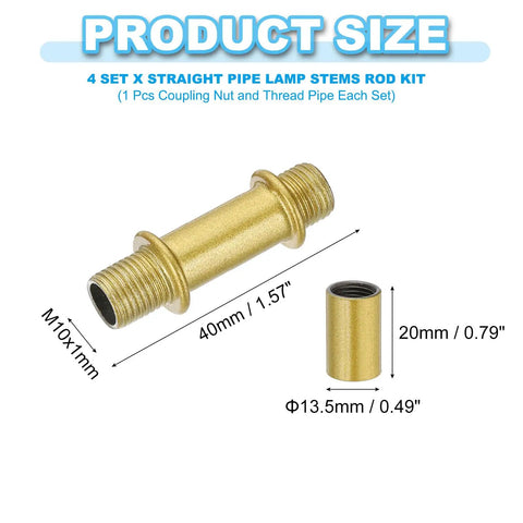 Heavy Duty Straight Pipe Lamp Stem Rod Kit Built Tough For Everyday Hustle Four Pack M10 double end threaded gold tone components.