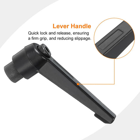 Heavy Gauge M8 Female Thread Adjustable Knob Handle With Push Button Ratchet Lock Quick Release Rotating Bolt Clamping Lever For Machine Tools Tough As Nails Alloy Steel Black, close-up of lever handle with quick release feature.