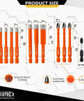 Badass 12 Piece Diamond Drill Bit Set With Masonry And Screwdriver Bits Heavy Duty Carbide Tips for Porcelain Tile, shown in various sizes.