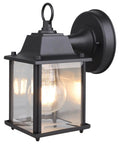 Built Tough E26 Outdoor Porch Light For Home Exterior Wall Matte Black Die Cast Aluminum And Clear Glass Wall Lantern, side view.