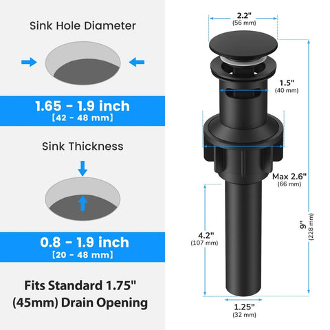 Universal Bathroom Sink Drain With Overflow And Snag Free Hair Catcher Anti Clog Strainer For Vanity Vessel Pedestal Sinks No Brainer Install Slick Rust Proof Build Easy Go Flow Guard