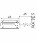 Diagram of Built Tough Door Chain Lock For Inside Doors, silver finish, showing dimensions in inches and millimeters.