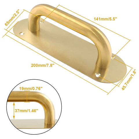 Gold Stainless Steel Barn Door Handle Pull Plates Set Of 2 With Mounting Screws, 7.8 x 2.5 inch, diagram view, sliding doors and cabinets