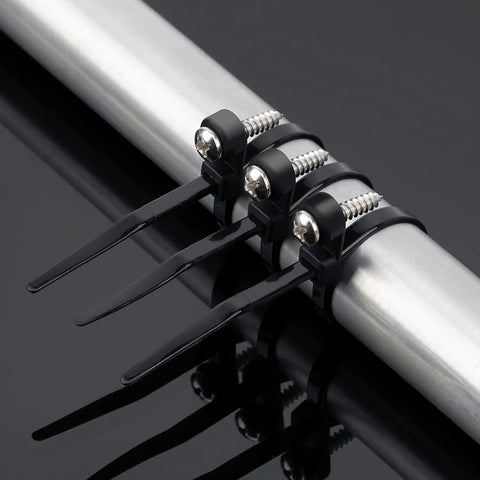 Tough As Nails Heavy Duty Zip Ties With Mounting Head And Screw Hole, 7.5 Inch, securing a metal pipe.