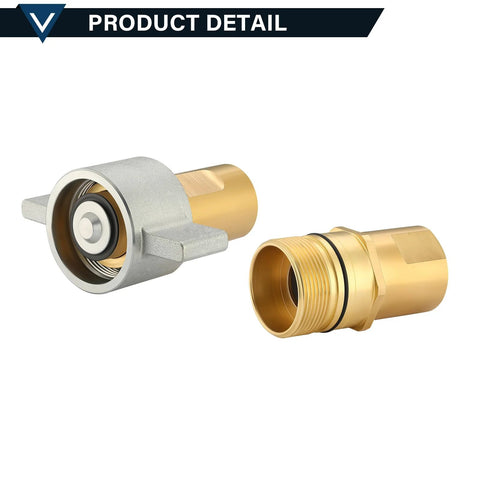 Solimeta 1-inch NPT wet-line hydraulic quick-disconnect coupling set; brass threaded half and silver housing half.
