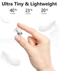 Hand holding super small and light wireless sleep earbud with ultra soft silicone, perfect for side sleepers and meditation.