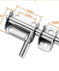 Heavy Duty Stainless Steel Slide Bolt Lock For Exterior Gates And Doors Rust Proof Security Hasp dimensions showing a smooth glide mechanism.