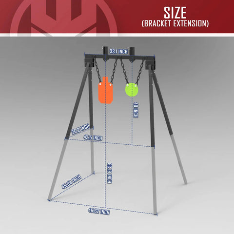 AR500 Steel Target Kit For Shooting Stand System With Height Adjustable Frame showing dimensions and two targets