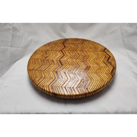 16 Inch Lazy Susan Serving Tray Made From Plywood And Hardwood Round Wood Display with a Chevron Pattern