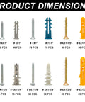 Product dimensions of 550 Piece Drywall Anchors And Screws Kit With Self Drilling Plastic And Zinc Anchors Flat Head Screws