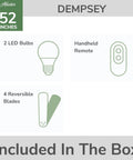Package contents of 52 Inch Indoor Ceiling Fan With LED Light And Remote Control, White Modern Low Profile Mount, Four Blades