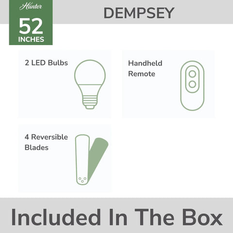 Package contents of 52 Inch Indoor Ceiling Fan With LED Light And Remote Control, White Modern Low Profile Mount, Four Blades