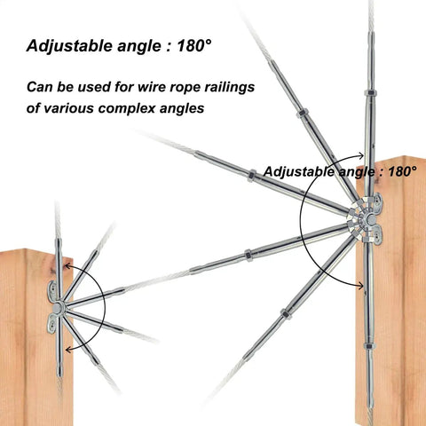DIY Cable Railing Kit With Turnbuckles For Wood Posts, angle adjustable 0-180 degrees, marine grade T316 for versatile railing
