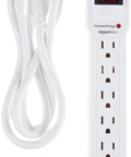 Six Outlet Surge Protector Power Strip With 790 Joules Three Line Surge Protection Circuit Breaker LED Indicator And Six Foot Extension Cord Ideal For Home Office And Entertainment Setup White
