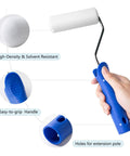 4 Inch Foam Paint Roller Kit Set With 8 Mini Roller Covers Frame Tray And Liner For Smooth Walls Trim Furniture And Diy Projects Great For Touch Ups And Small Jobs, showing a blue easy-to-grip handle and high-density foam roller.