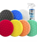Hex-Logic Six Point Five Inch Buffing Pad Kit, Eight Piece Set With Pad Cleaner Included For Cars, seven colorful pads