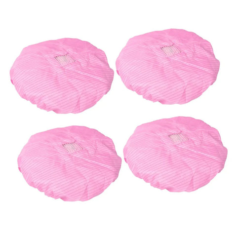 Eight Pack Hot Pink Anti Static Mesh Work Caps With Hella Breathable Mesh Panels Tough Reusable Polyester Build stacked in a group.