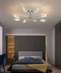 Semi Flush Mount Sputnik Chandelier With Glass Shades in bedroom, Mid Century Industrial Farmhouse Chrome Modern Ceiling Light Fixture