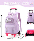 Girls Rolling Backpack For School With Wheels Durable Lightweight Polyester Trolley Bag For Boys And Girls, With Size Specifications