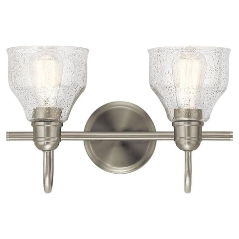 Avery 14.75 Inch Two-Light Vanity Light With Clear Seeded Glass In Olde Bronze, Whimsical Asymmetrical Modern Fixture