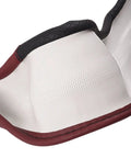 Close-up of Rhombus Microfiber Leather Steering Wheel Cover Universal Fit For Car Suv Truck Van with black and burgundy padded sides.
