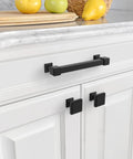 10 Pack 5-Inch Matte Black Cabinet Pulls for Cabinets and Cupboards installed on white kitchen drawer