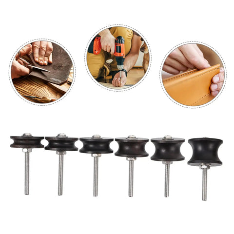 Top Shelf 6 Piece Ebony Leather Burnisher Tool Set Slicker For Smooth Edge Finishing durable hand tools with steel tips.