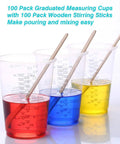 100 Pack 8oz Graduated Clear Plastic Measuring Cups With Wooden Stirring Sticks For Mixing Paints Pigments Epoxy Resins And Other Materials