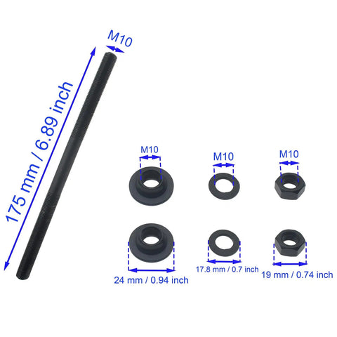 Rear Bike Hub Axle 175 Mm Solid Shaft M10 Threaded Replacement Part For Most Bicycles Durable Metal Easy Bolt On Install