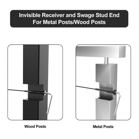 Diagram of 50 Pack One Eighth Inch Black Stainless Steel Invisible Receiver And Swage Stud End For Cable Railing on Wood and Metal Posts