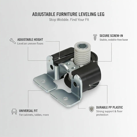 Four Point Nine Two Inch Adjustable Furniture Leveling Leg With PP Plastic Replacement Foot for cabinets, wobble-free stability