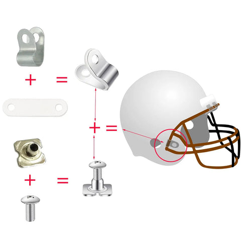 Durable Zinc Plated Alloy R Clips With Nickel Plated Screws Nuts And Rubber Gaskets For Football Helmet Repair Kit illustration