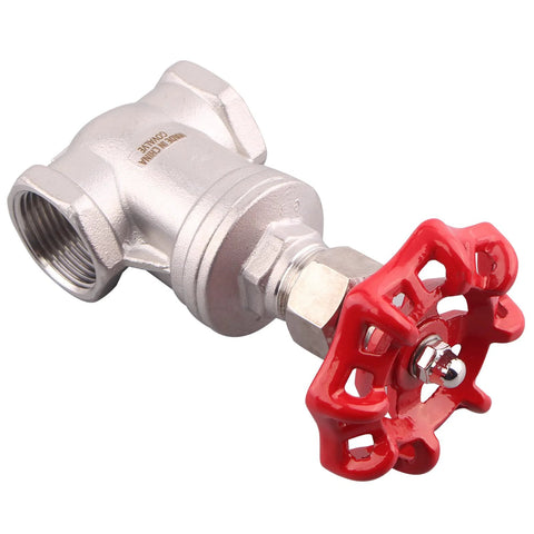GOVALVE 2-inch NPT stainless steel gate valve with red wheel handle and female-to-female threads