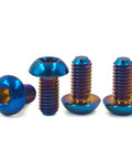 Set of Four Heavy Duty Grade 5 Titanium M5X12mm Bicycle Water Bottle Holder Screws Featuring T25 Torx Heads, shiny blue finish.