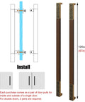Solid Wood Door Handle For Sliding Barn Doors With Screws, Rectangle Front Pull For Exterior Or Interior Use, Push Pull Hardware, Single Or Double Sided Install, Style 2 47 Inch Length, installation diagram