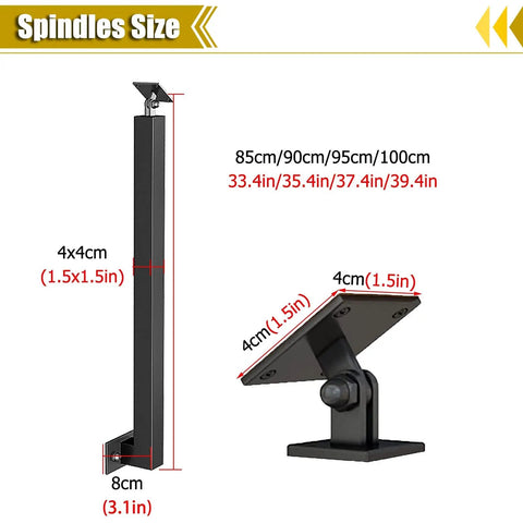 Badass Black Square Iron Stair Railing Spindles 10 Piece Set Side Mount Deck Banister Posts With Adjustable Bracket dimensions and sizes