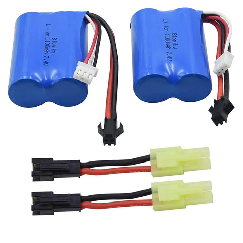 Two Pack 7.4V 1100mAh Li Ion Rechargeable Batteries With SM2P Plug And USB Charger Cables For H101 H103 RC Boats And Cars