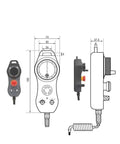 High Precision 100 Pulse 5V Pendant Handwheel With Emergency Stop, front and side view with dimensions for CNC routers